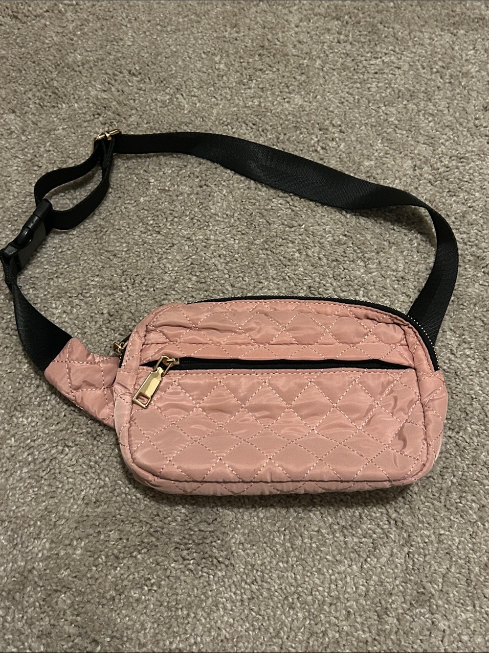 Urban Expressions Quilted Blush Pink Crossbody Belt Bag with Black Strap